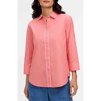 Foxcroft Marni Trim Shirt in Coral Reef Red at Nordstrom, Size X-Small