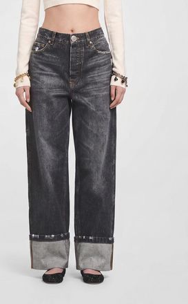 Marc Jacobs Jeans wide leg in denim di cotone a vita media con risvolto sul fondo