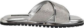 Dolce & Gabbana Zilveren Strass Slide Flats - Heren - Sandalen - Grijs - 43 EU - Schoenen