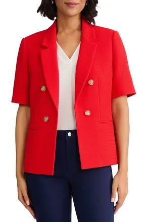 Jones New York Short Sleeve Double Breasted Blazer in Rouge at Nordstrom, Size X-Large