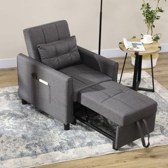 HOMCOM Folding Chair Bed, Fold Out Bed with Pillow & Side Pockets in Dark Grey