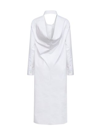 Balenciaga Womens Shirt Dress Draped Back White Poplin Cotton