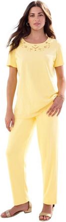 Roaman's Plus Size Eyelet Cutout Tee in Banana at Nordstrom, Size Large