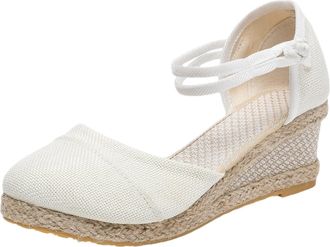 Generic Women Summer Elastic Band Weave Sandals Breathable Round Toe Non Slip Comfortable Beach Footwear for Outdoor Walking (White, 6.5)