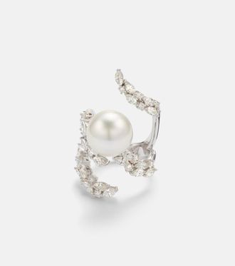 Yeprem Anello Pearlescent in oro bianco 18kt con perla dacqua dolce e diamanti
