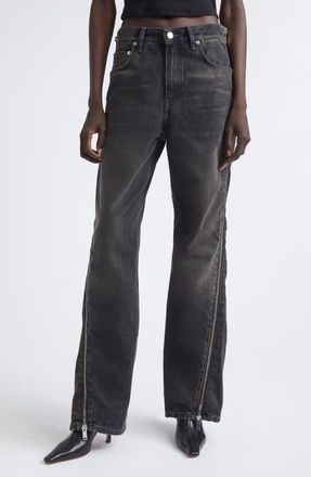 Haikure Bonnie Zip Distressed Straight Leg Jeans in Vintage Black at Nordstrom, Size 27