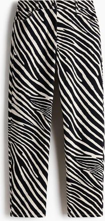 H&M Barrel-leg Twill Trousers in Black/zebra Print at Nordstrom, Size 10
