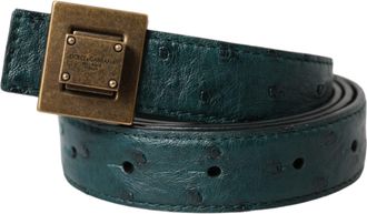 Dolce & Gabbana Donkergroene Leren Vierkante Metalen Gespriem Belt