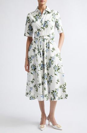 Emilia Wickstead Rubie Floral Cotton Midi Shirtdress in White-Lilac Lillies/cherry at Nordstrom, Size 10