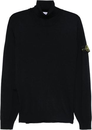 Stone Island Blauwe Geribbelde Trui met Turtleneck Kraag - Heren - Coltruien - Blauw - L - Truien & Vesten