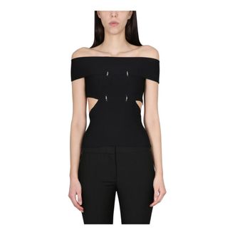 Alexander McQueen Alexander McQueen, Sleeveless Tops, female, Black, Size: M Off-shoulder Slashed Top