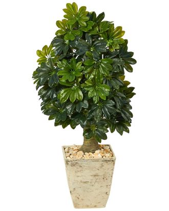 Nearly Natural 3.5Ft Schefflera Artificial Tree In Country White Planter (Real Touch)
