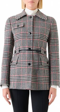 Akris Glen Plaid Wool Tweed Belted Jacket In Multi