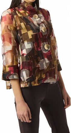 Joseph Ribkoff Organza Abstract Print Two-Piece Trapeze Top In Multi Brown