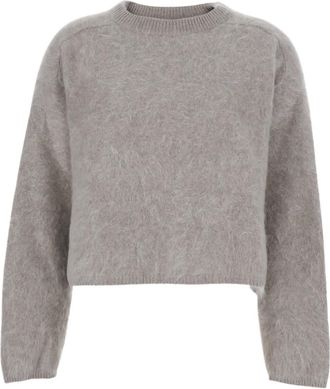 Goat Grey Cropped Crewneck Sweater With Brushed Effect In Cashmere Woman