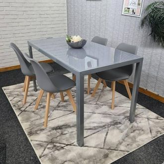Kosy Koala Modern Grey Glass Dining Table Set with 4 Grey Dining Chairs | Size: 120 cm x 70 cm