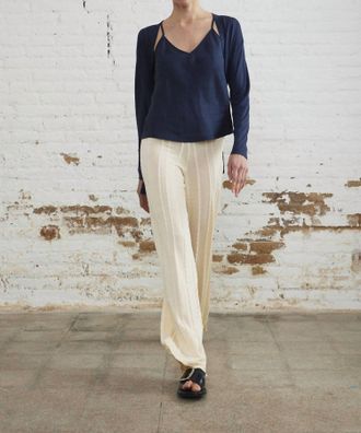 Sita Murt/ Thin Straps Detail T-Shirt In Navy