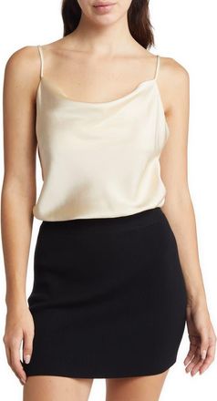 Lulus Emerson Cowl Neck Satin Bodysuit in Champagne at Nordstrom, Size X-Large
