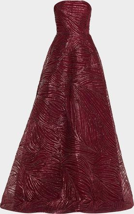 Naeem Khan Strapless Metallic Raffia Embroidered Ball Gown