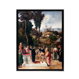 Artery8 Giorgione Moses Undergoing Trial by Fire Framed Canvas Wall Art Print | Size: W24 x H32