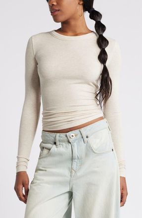 BP. Ribbed Long Sleeve T-Shirt in Beige Oatmeal Light Heather at Nordstrom, Size X-Small