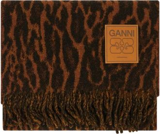 Ganni Dierenprint sjaal - Dames - Wintersjaals - Bruin - ONE Size - Wol - Accessoires