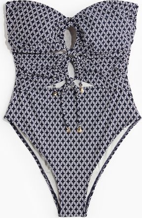 H&M Badeanzug mit wattierten Cups und High Leg - Marineblau/Gemustert