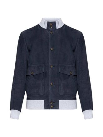 Eleventy Lederjacke mit Tasche und Kn&ouml;pfen