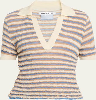 Bernadette Ophelia Striped Crinkle Wool Polo Shirt