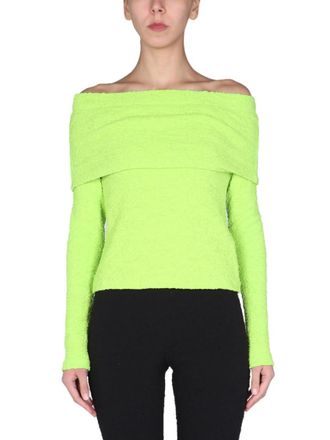 Msgm Green Textured Off Shoulder Top