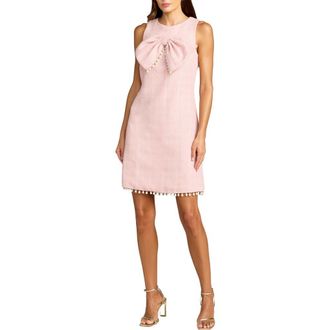 Mac Duggal Boucl&eacute; Mini with Pearl Detail and Bow Accent Dress in Blush at Nordstrom, Size X-Small