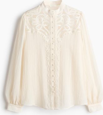 H&M Bluse mit Spitzenpasse - White