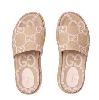 Gucci Beige/Pink Angelina Platform Slides Size 40