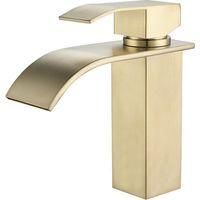 OEM Grifo De Lavabo Moderno Color Oro Con Efecto Cascada, Grifo Mezclador De Ba&ntilde;o Con Agua Caliente Y Fr&iacute;a Regulable