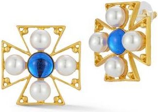 Sphera Milano Faux Pearl & CZ Stud Earrings in Gold at Nordstrom Rack