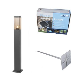 QAZQA Qazqa Moderno Farola Exterior Moderna Gris Oscuro Con Cristal Ahumado 80 Cm - Malios Acero Inoxidable /pl&aacute;stico Alargada Adecuado Para Led Max. 1 X 60