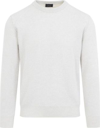 Brioni Trui van kasjmier en wol met ronde hals - Heren - Cashmere truien - Wit - XL - Wol - Truien & Vesten