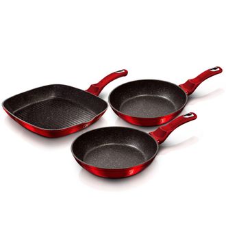 Berlinger Haus Burgundy Set 2 Sartenes Y Grill 20-24-28cm Inducci&oacute;n, Aluminio Forjado, Antiadherente Ecol&oacute;gico Sin Pfoa Rojo - Berlinger Haus