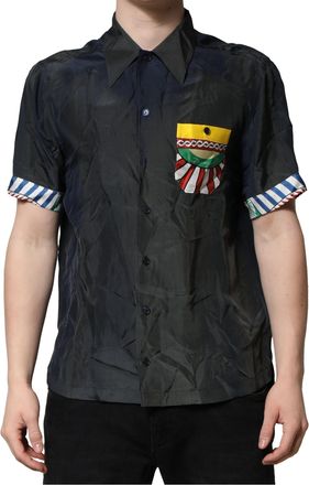 Dolce & Gabbana Black Silk Short Sleeves Men Casual Mens Shirt (Pre-Owned)
