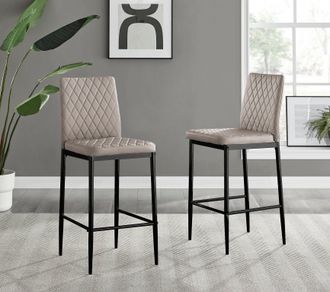 Furniturebox Set of 2 Counter Stools - Milan Stools for Kitchen Counter or Dining Room - Contemporary Soft Faux Leather Stools with Black Legs