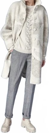 Tricot Chic Classic Long Sleeve Coat In Ecru Camo