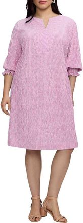Foxcroft Alicia Stripe Crinkle Jacquard Shift Dress in Pink/White at Nordstrom, Size 1 X