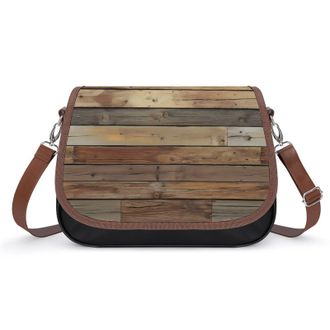 Generic Wooden Planks Crossbody Bags for Women Fashion Leather Shoulder Handbags With Adjustable Strap