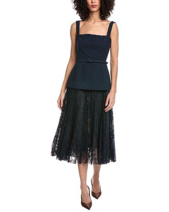 Oscar De La Renta Tweed & Lace Silk-Lined Wool-Blend A-Line Dress