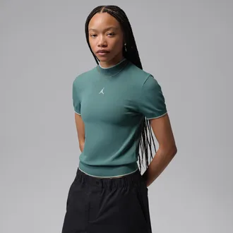 Nike Jordan Womens Jordan Sport Mock-Neck Short-Sleeve Golf Top in Green | IM8557-361