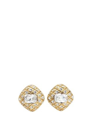 Chanel 1980-1990 Gold Plated Quilted Diamond Crystal Clip On Earrings costume earrings - women - Gold Plated - One Size