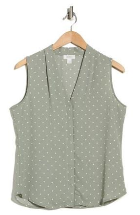 Nordstrom Rack V-Neck Sleeveless Woven Shell Top in Green Halo- Ivory Hanna Dot at Nordstrom Rack, Size X-Small