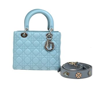 Dior Lady Dior Bag Leather Blue Leather Bag (Pre-Owned)