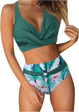 Generic Womens Bikini Set, Two-Piece Swimsuit, Sexy Bikinis, Swimwear with Removable Chest Padding, Tankini Sets, Funky Print, Twist High Waist Swimsuits, Col