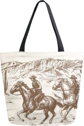 Alaza Canvas Tote Bag Large Women Casual Shoulder Bag Handbag American Wild Western Desert with Cowboy Reusable Multipurpose Heavy Duty Shopping Grocery Cot